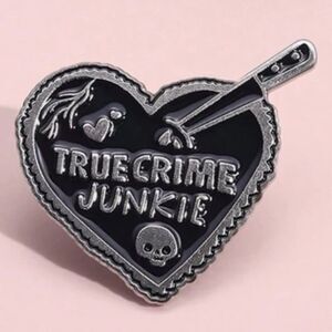 True Crime Junkie Black Heart Enamel Pin